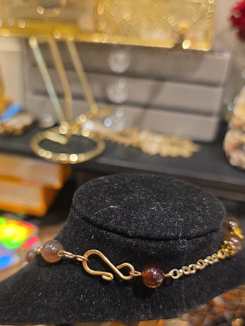 Gold-Tone Necklace with Red and Orange Jasper Pendant - Picture 2 of 9